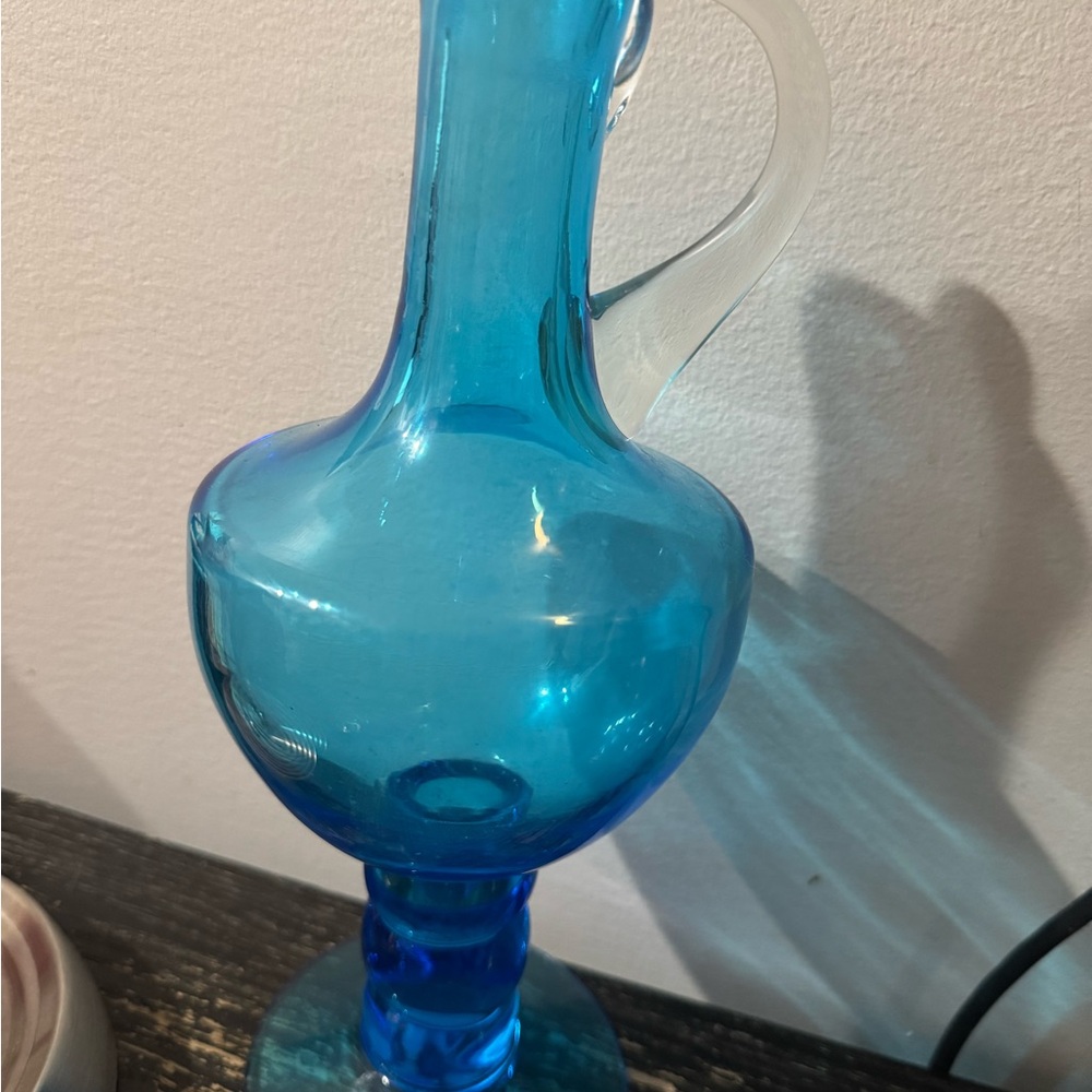 MCM BISCHOFF Decanter Blue Glass with Handle 1950’s